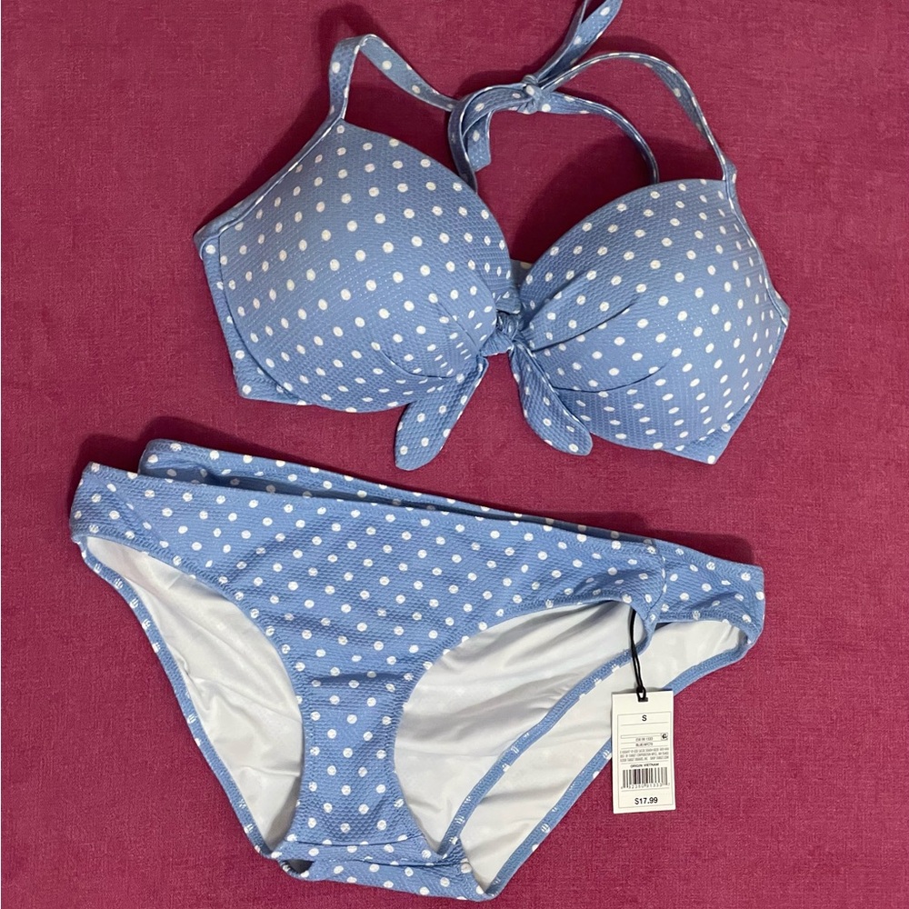 🌊 Blue Polka Dot Bikini 34DDD Medium & Small Bottoms 🌴
